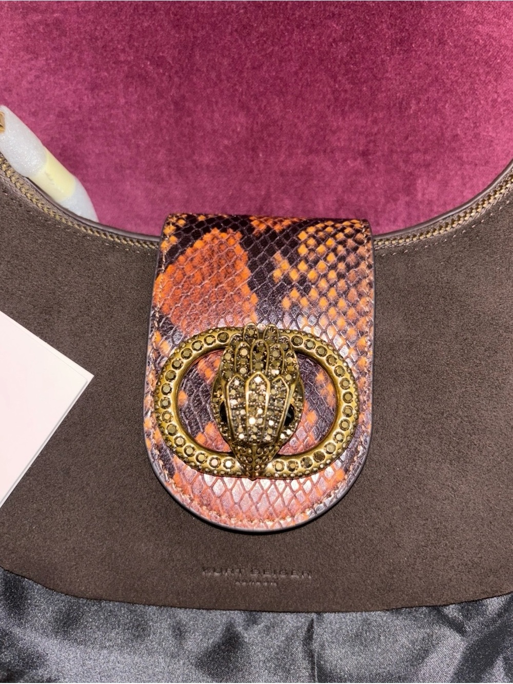 NWT Kurt Geiger London Chelsea Small Hobo Brown Suede Snake Print - Picture 7 of 7
